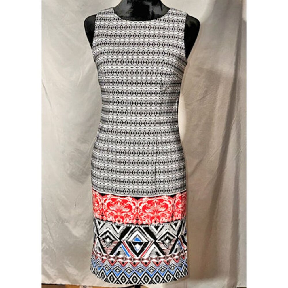 Mario Serrani Sheath Dress, Sleeveless, Tribal Design Size 2